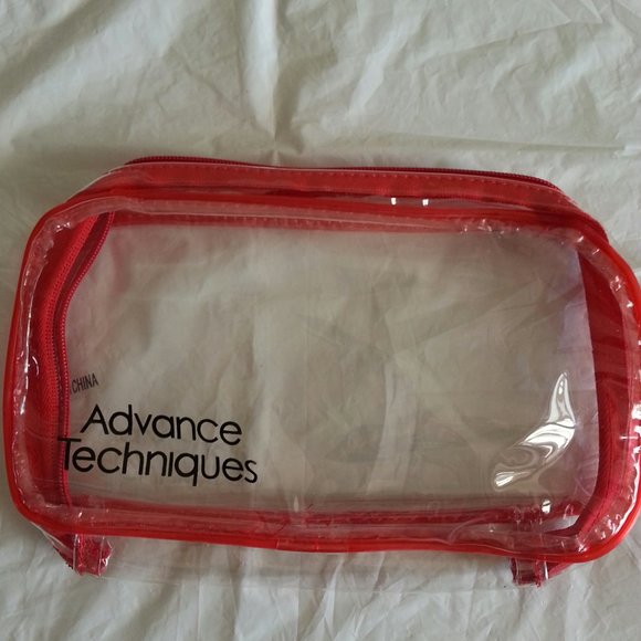 -Transparent clear red wide all round zip closure cosmetic case toiletry bag new - Picture 2 of 3